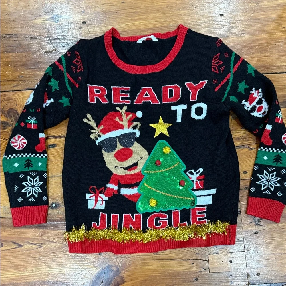 No Boundaries Black Reindeer Christmas Holiday Sweater Size XXL